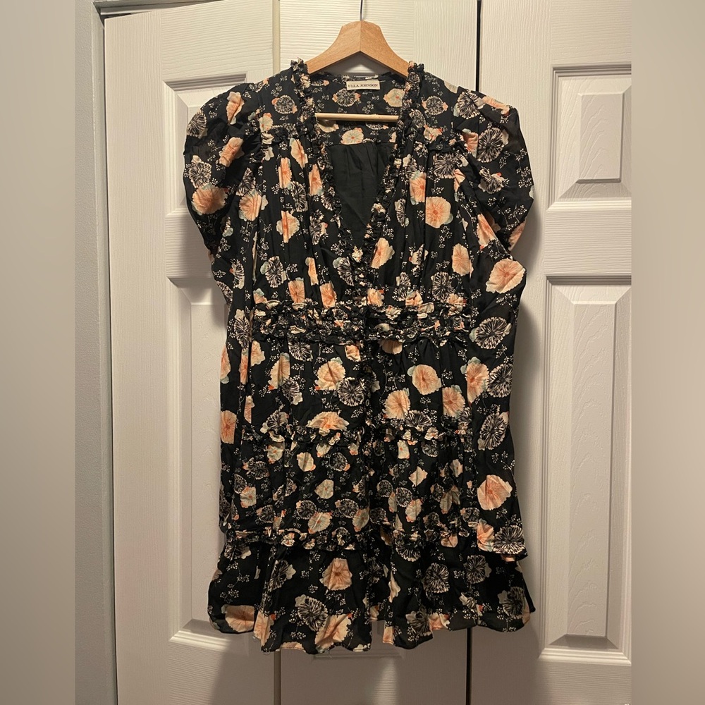 NWOT Ulla Johnson Winsor Floral V-Neck Puff Sleeve Tiered Mini Dress size 4 - Picture 4 of 7